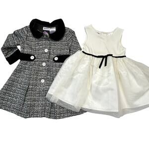 Blueberi boulevard 2pc Dress & Jacket Set NWT Baby Girl 2T Black White Silver